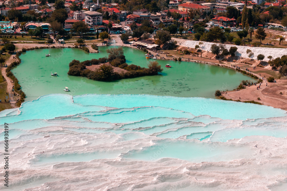 Natural travertine pools and terraces in Pamukkale.