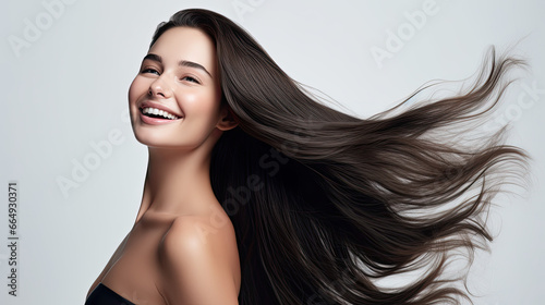 Brunette woman with beautiful healthy hair, Healthy hair advert 