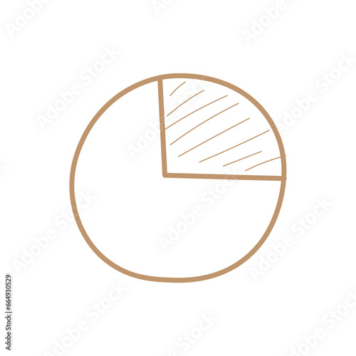 One-quarter fraction circle with fraction number. Fraction parts. Numerator, denominator and dividing line. Mathematics resources for teachers and students. Vector illustration.