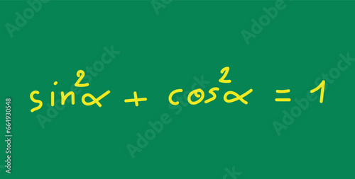 Pythagorean trigonometric identity. Math doodle handwriting concept. Mathematics resources for teachers and students.
