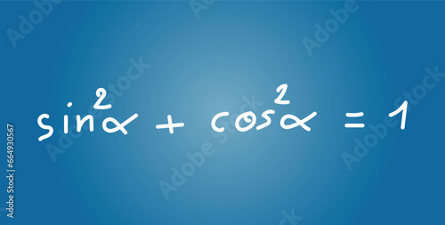 Pythagorean trigonometric identity. Math doodle handwriting concept. Mathematics resources for teachers and students.