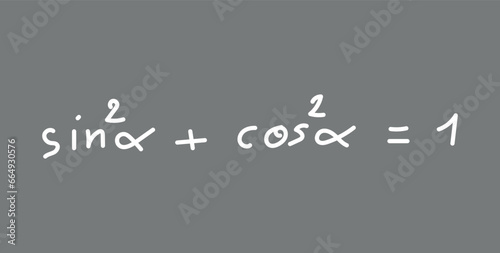 Pythagorean trigonometric identity. Math doodle handwriting concept. Mathematics resources for teachers and students.