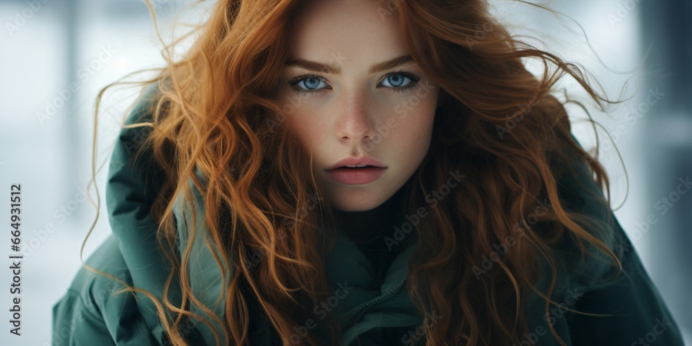 beautiful nordic green dressed woman with wavy red hair beautiful nordic green dressed woman with wavy red hair