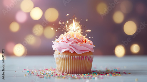 Small birthday cupcake with a candle 