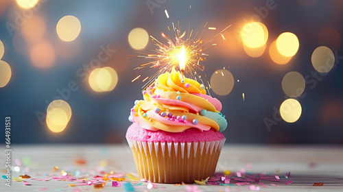 Small birthday cupcake with a candle 