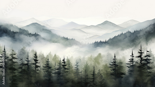 A misty morning view of a mountain range. © reddish