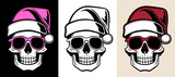 Skull Santa hat illustration for funny gothic Christmas cards and decorations. Creepy holiday season aesthetic. Minimalist vector illustration for printable products.