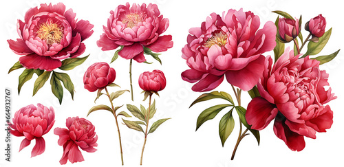 Fototapeta Naklejka Na Ścianę i Meble -  Red peony illustration clipart. Generative AI.