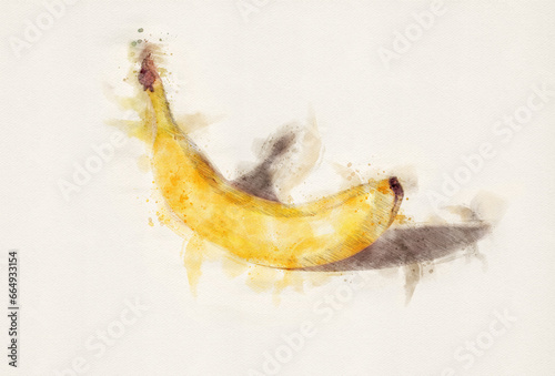 Banana hand drawn with watercolor painting style