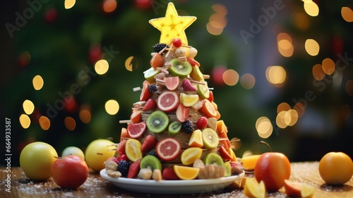 "Delightful Fruit Christmas Tree: A Fun Edible Decoration for Kids' Breakfast or Dessert"