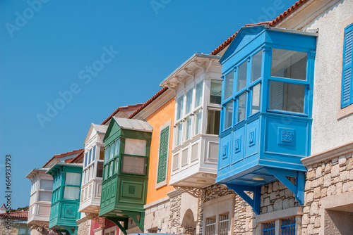 Alacati street view in Alacati Town. Alacati is populer historical tourist destination in Turkey. photo