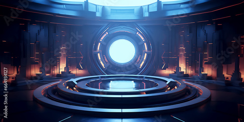 Futuristic 3d scene with round stage lighting background