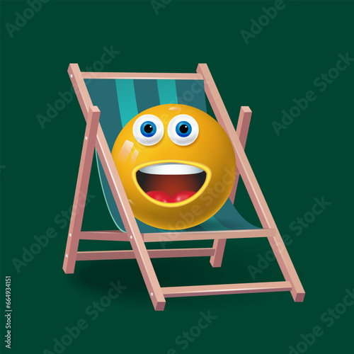 Illustration, travel while on vacation. Funny yellow icon in a chaise longue.