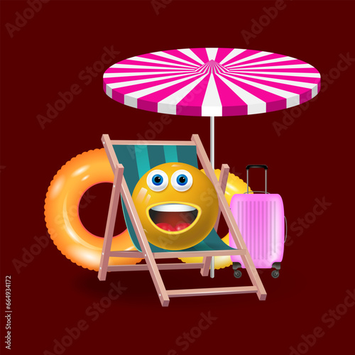 Illustration, travel while on vacation. Funny yellow icon in a chaise longue.