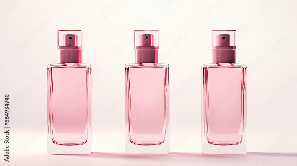 pink bottle of perfume on a pink background 