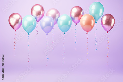 Pastel colourful balloons on a soft pink background 