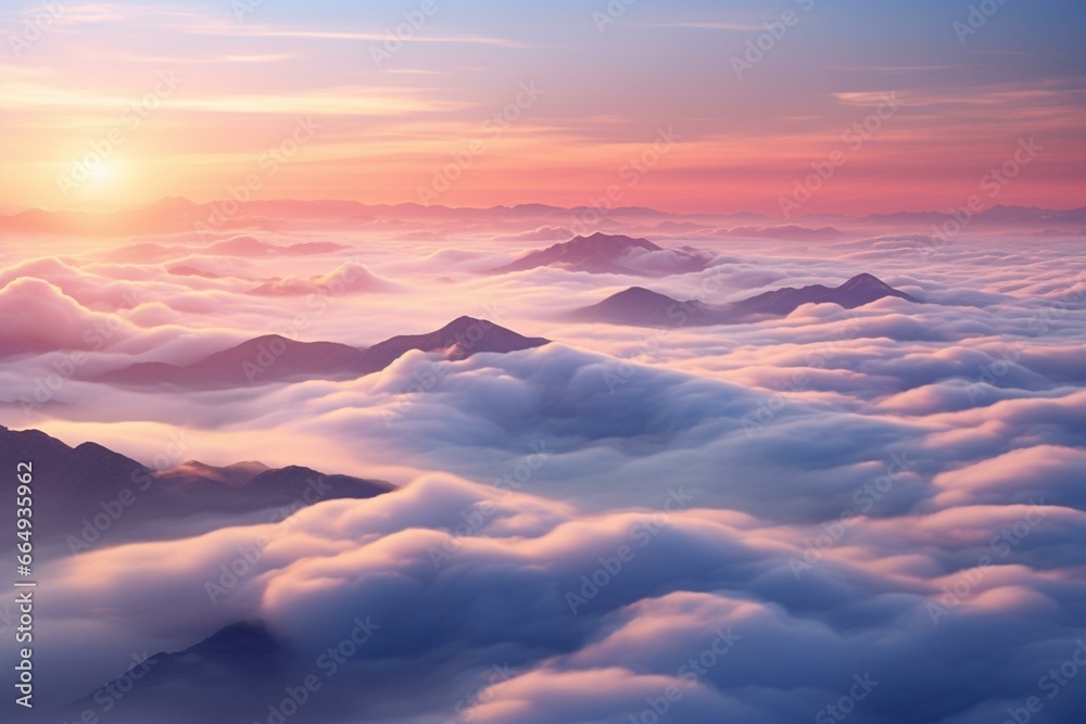 Above the clouds at dusk. Generative AI
