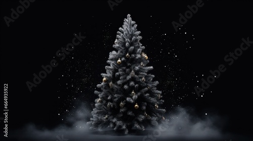 "Vibrant Green Christmas Tree Decoration Isolated on Black for Festive Holiday Celebrations"