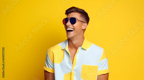 Portrait of a stylish handsome young man in very bright and vivid colors