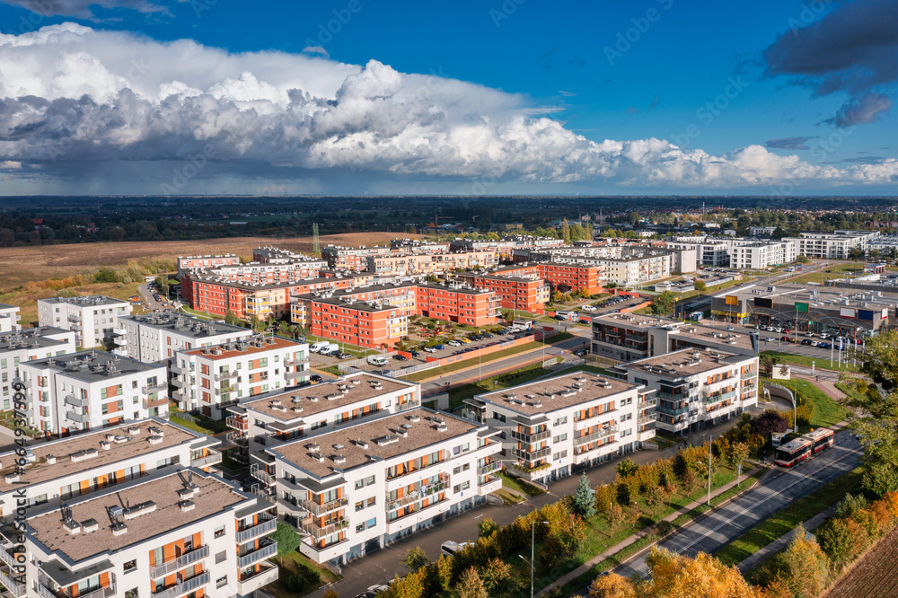 Aerial view of a residential area in Pruszcz Gdanski, Poland