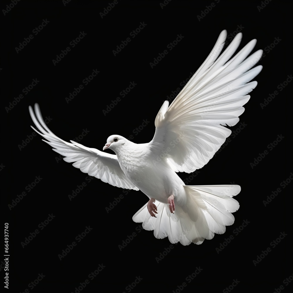 Beautiful White Dove Flapping Its Wings Isolated on Black Background Beautiful White Dove Flapping Its Wings Isolated on Black Background