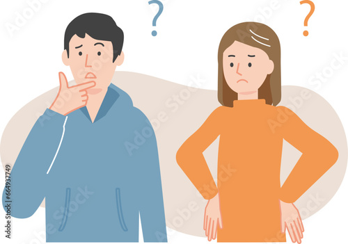 疑問で首をかしげる若い夫婦