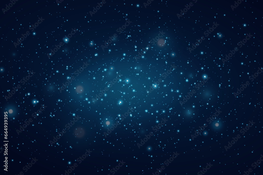 
Background of falling particles of magic dust. Energy light of blue dust particles.