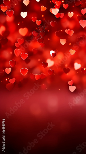 Vertical Valentine's Day background. Abstract header wallpaper with red hearts and copy space. Love concept. Celebrate life.