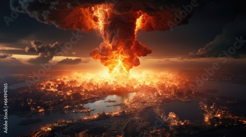 Terrible explosion of a nuclear bomb with a mushroom. Hydrogen bomb