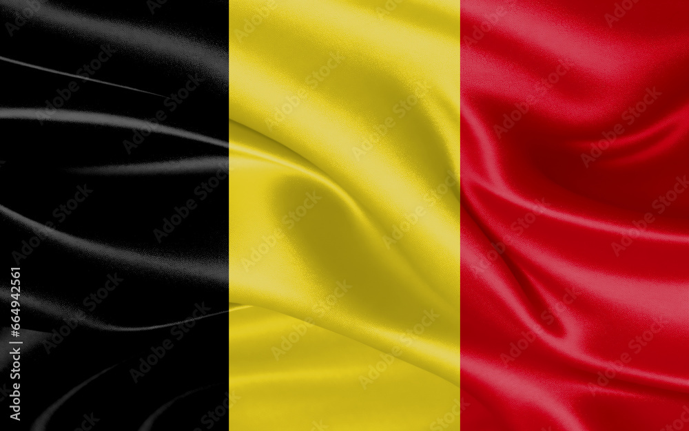 3d waving realistic silk national flag of Belgium. Happy national day Belgium flag background. close up