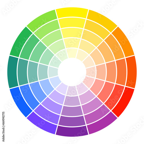 Color wheel with colors and gradients. Circular color scheme isolated. Vector illustration