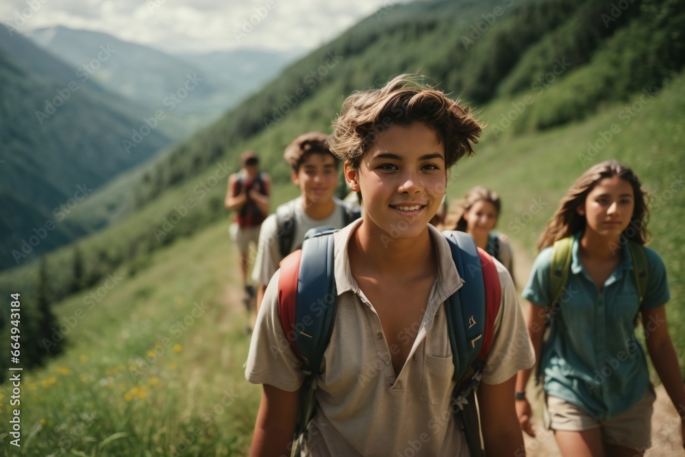 Group of Teenagers hikers, explore the outdoors, and embrace an active lifestyle in nature. Group of Teenagers hikers, explore the outdoors, and embrace an active lifestyle in nature.