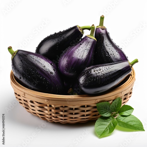 Fresh Eggplant with Water Droplets. Group of Aubergine