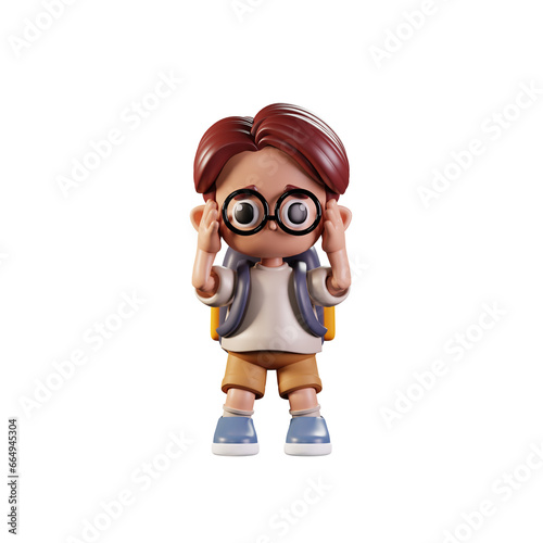 3d Character Student Dizzy Pose. 3d render isolated on transparent backdrop. © Iqbal