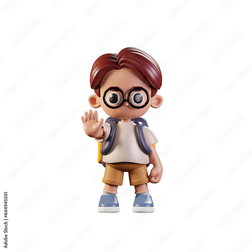 3d Character Student Doing The Stop Sign Pose. 3d render isolated on white backdrop. 3d Character Student Doing The Stop Sign Pose. 3d render isolated on white backdrop.