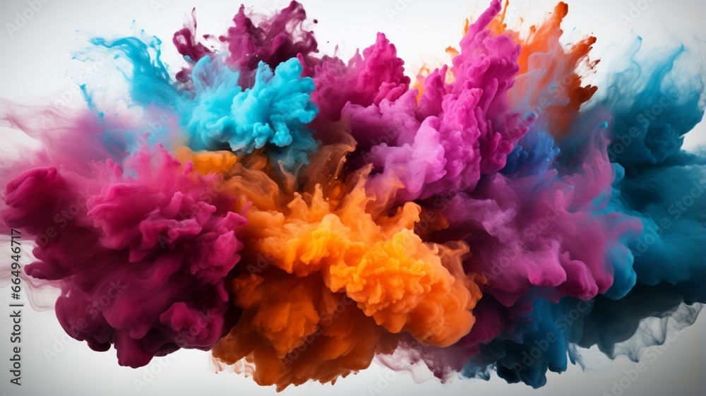 Exploding colour powder is depicted in motion graphics. Generative in ai Exploding colour powder is depicted in motion graphics. Generative in ai