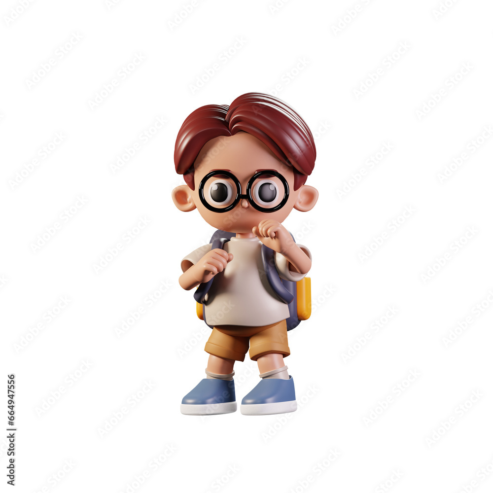 3d Character Student Ready To Fight Pose. 3d render isolated on transparent backdrop.