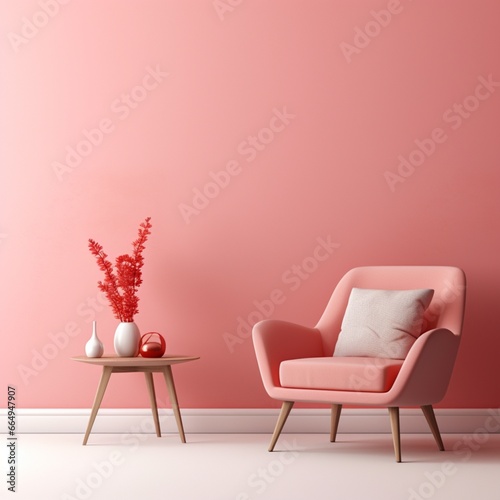 red armchair in a room with a lamp generated by AI