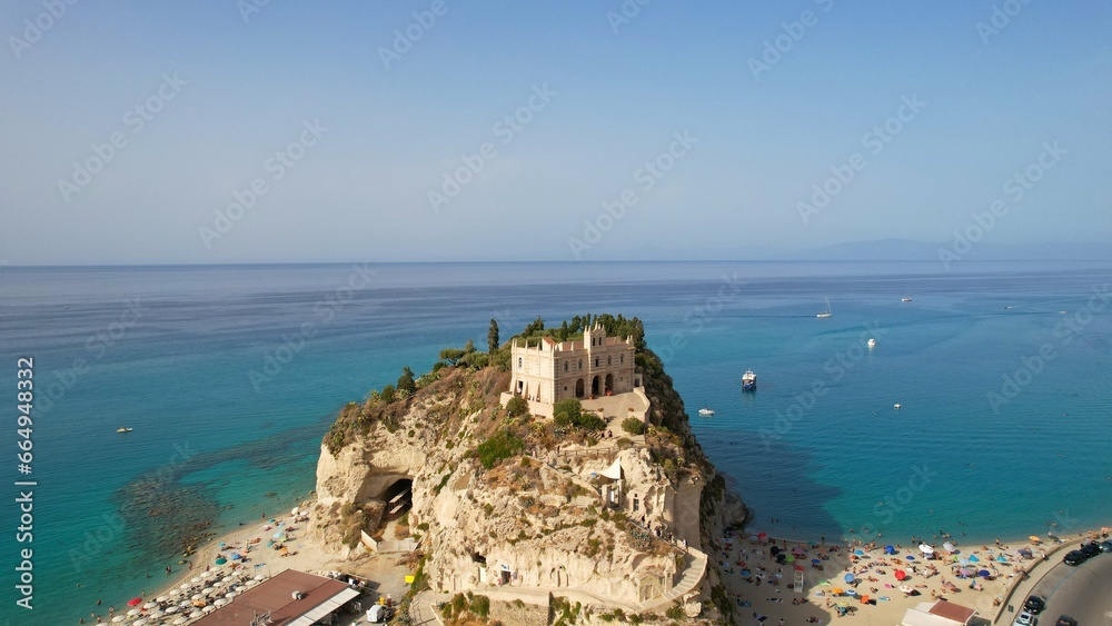 Tropea - Italy - Aerial view of the Byzantine pilgrimage church from the Middle Ages on a steep rock overlooking the sea