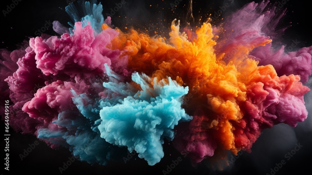 Exploding colour powder is depicted in motion graphics. Generative in ai