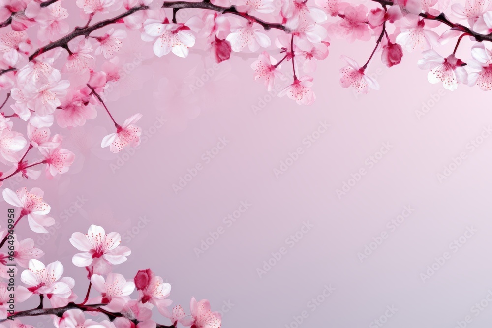 Light and airy pink background framed with sakura flowers