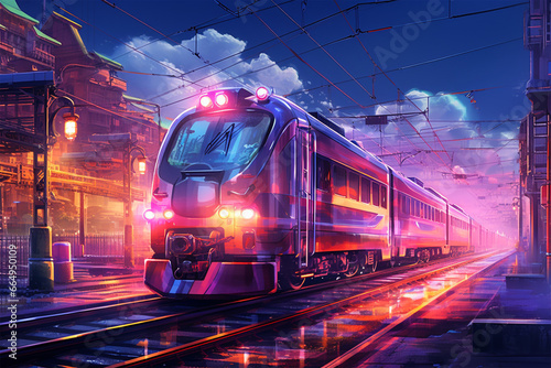 illustration of a fast train view with beautiful light