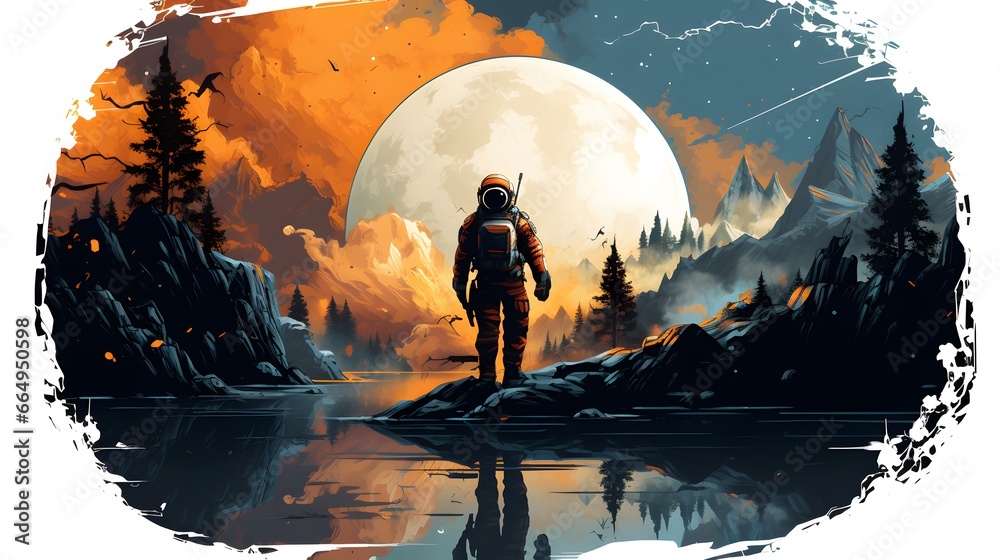 Fototapeta premium Futuristic Vector Art of Astronaut Exploring the Cosmos