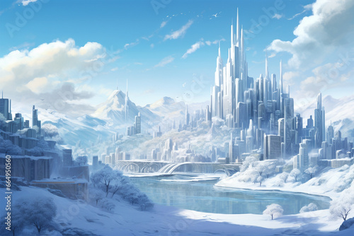 illustration of a city view covered in snow