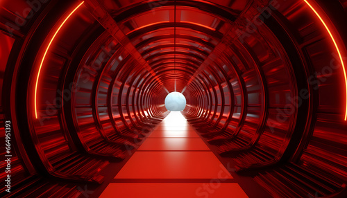 Background neon light frame 3d render design wallpaper and illustration Abstract futuristic red neon light background Reflective empty room with neon tube.Generative AI