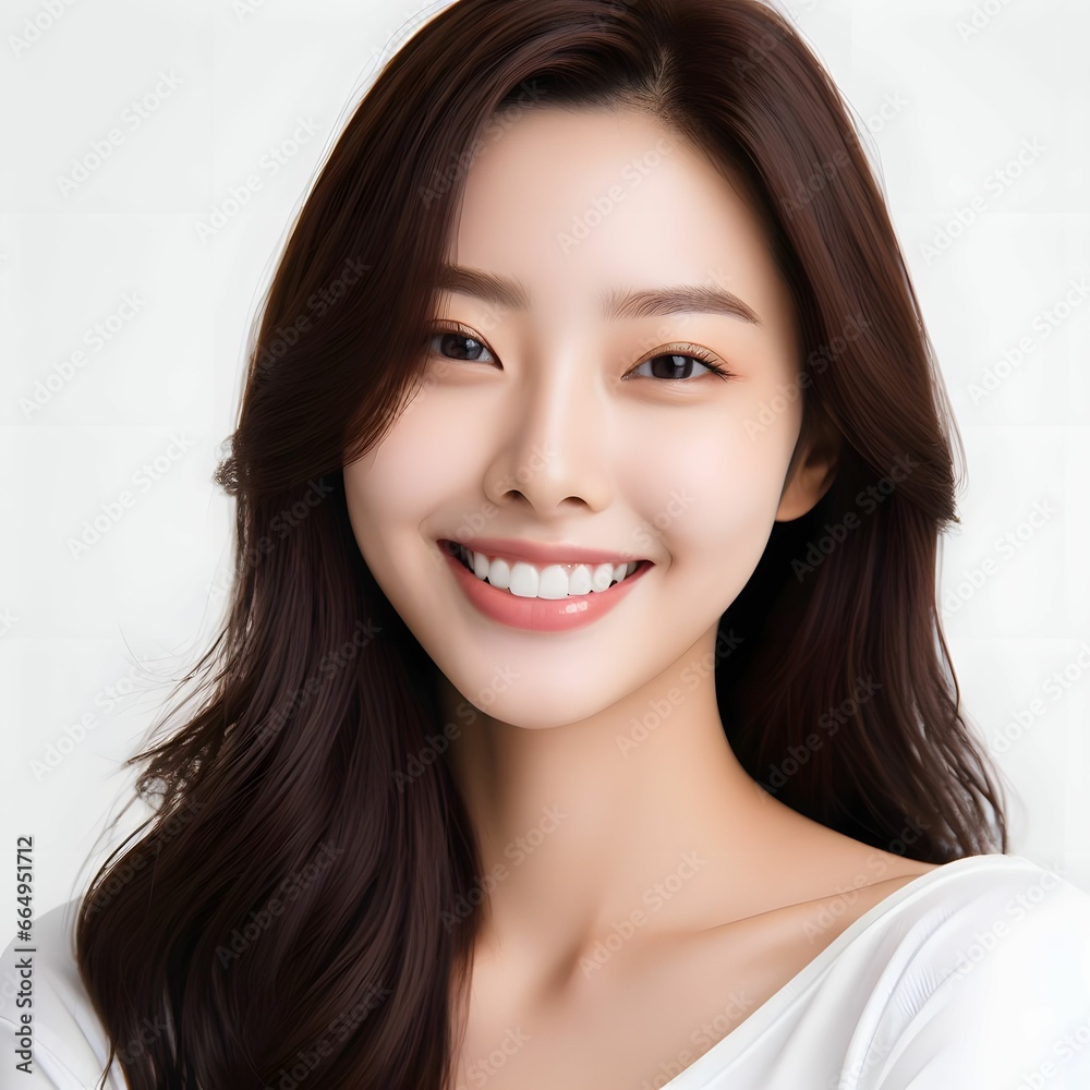 Young and beautiful Asian (Korean) woman with beautiful smile and neat white clean teeth. Available for dental, dermatology or cosmetic ads