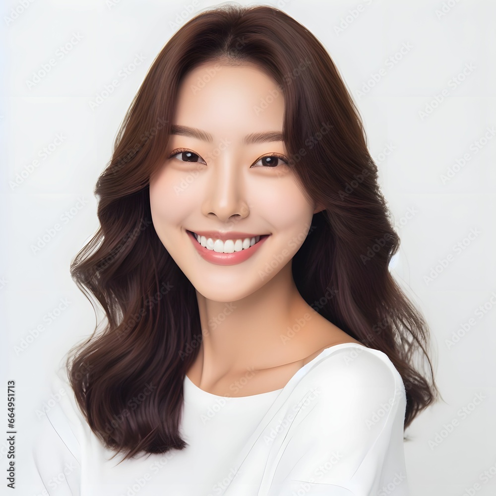 Young and beautiful Asian (Korean) woman with beautiful smile and neat white clean teeth. Available for dental, dermatology or cosmetic ads