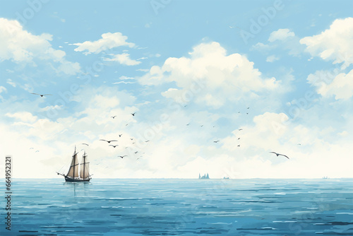 illustration of a calm blue sea view