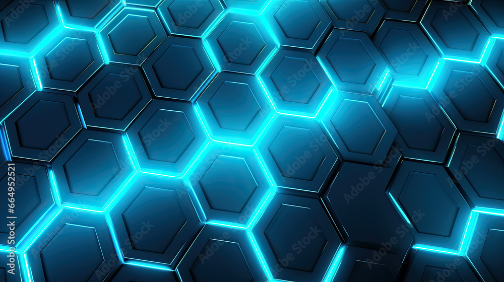 Turqouise hexagones geometric background with neon lights Turqouise hexagones geometric background with neon lights