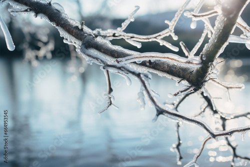 tree branches frozen into ice